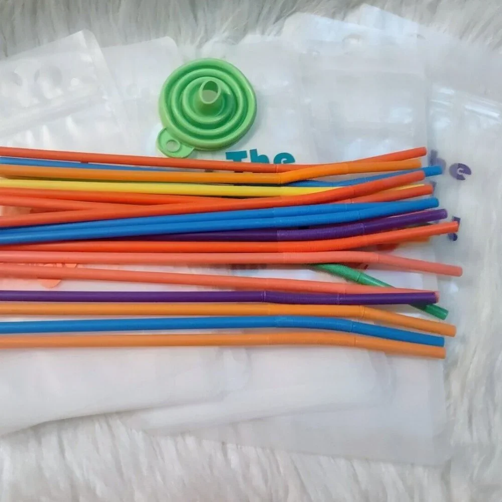Personalize Drink Pouches Bags Stand-Up w/ Straws & Funnel Set for Cold Drinks